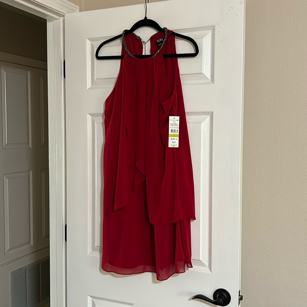 SLNY Chiffon Bead Cord Necklace Dress